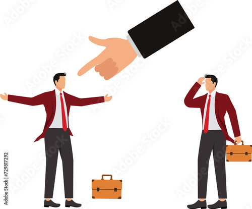 Large hand pointing at man