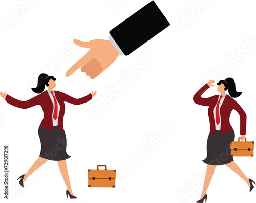Large hand pointing at woman