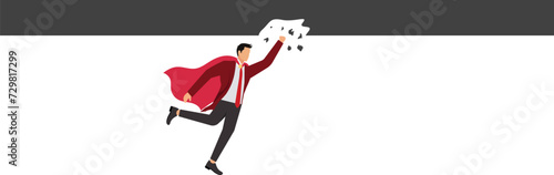 Businessman, male leader punches and breaks through a ceiling wall with her powerful fist, breakthrough, and revolution,