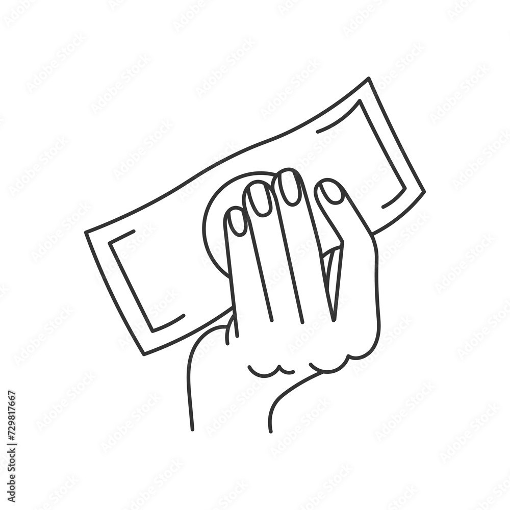 Hand holding banknote sketch. Cash money giving gesture. Line drawing. Vector illustration. Payment, purchase, buying, investment concept design. Hand holding banknote sketch. Cash money giving gesture. Line drawing. Vector illustration. Payment, purchase, buying, investment concept design.