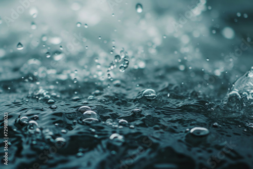 Top and close-up view of Air bubbles on the surface when it rain, selected focus, cinematography. photo