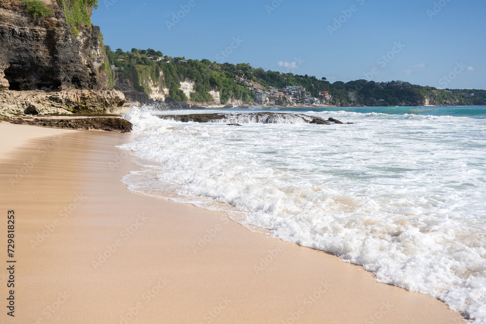 beach with rocky mountains and clear water of Indian ocean at sunny day . beach with rocky mountains and clear water of Indian ocean at sunny day .