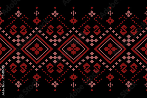 Red traditional ethnic pattern paisley flower Ikat background abstract Aztec African Indonesian Indian seamless pattern for fabric print cloth dress carpet curtains and sarong photo