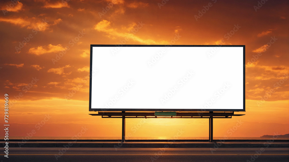 A lone street billboard stands tall against a vivid sunset sky and its surface blank and waiting for a message to be displayed A lone street billboard stands tall against a vivid sunset sky and its surface blank and waiting for a message to be displayed