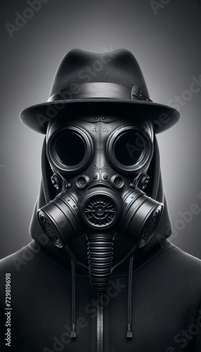 Grayscale Portrait of a cool-looking man with gas mask