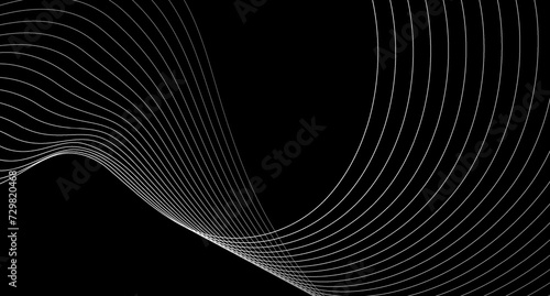 Grey abstract curved wavy lines on black background. Vector futuristic minimal design