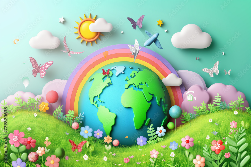 Naklejka premium World environment and Earth Day concept with colorful globe and eco friendly enviroment.