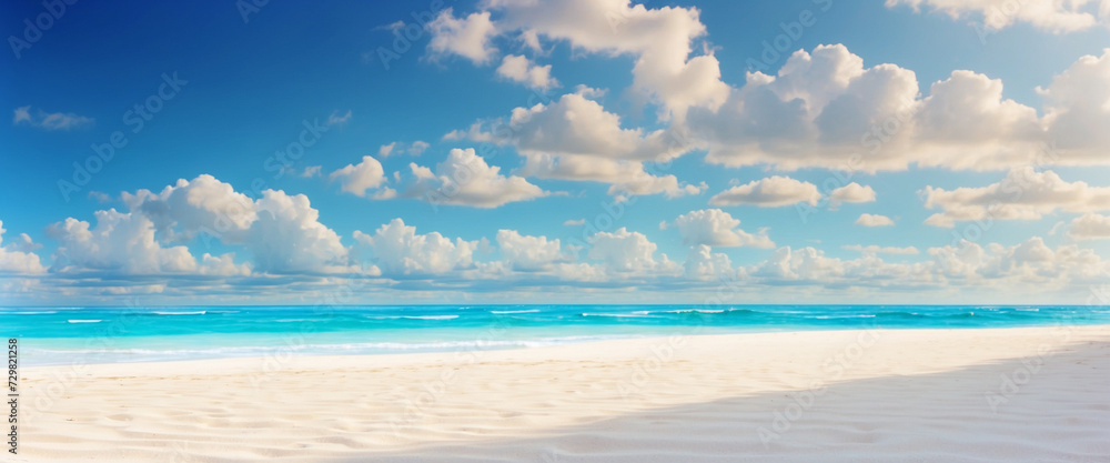 Obraz premium Beautiful tropical beach background with white sand and blue ocean. Summer background concept