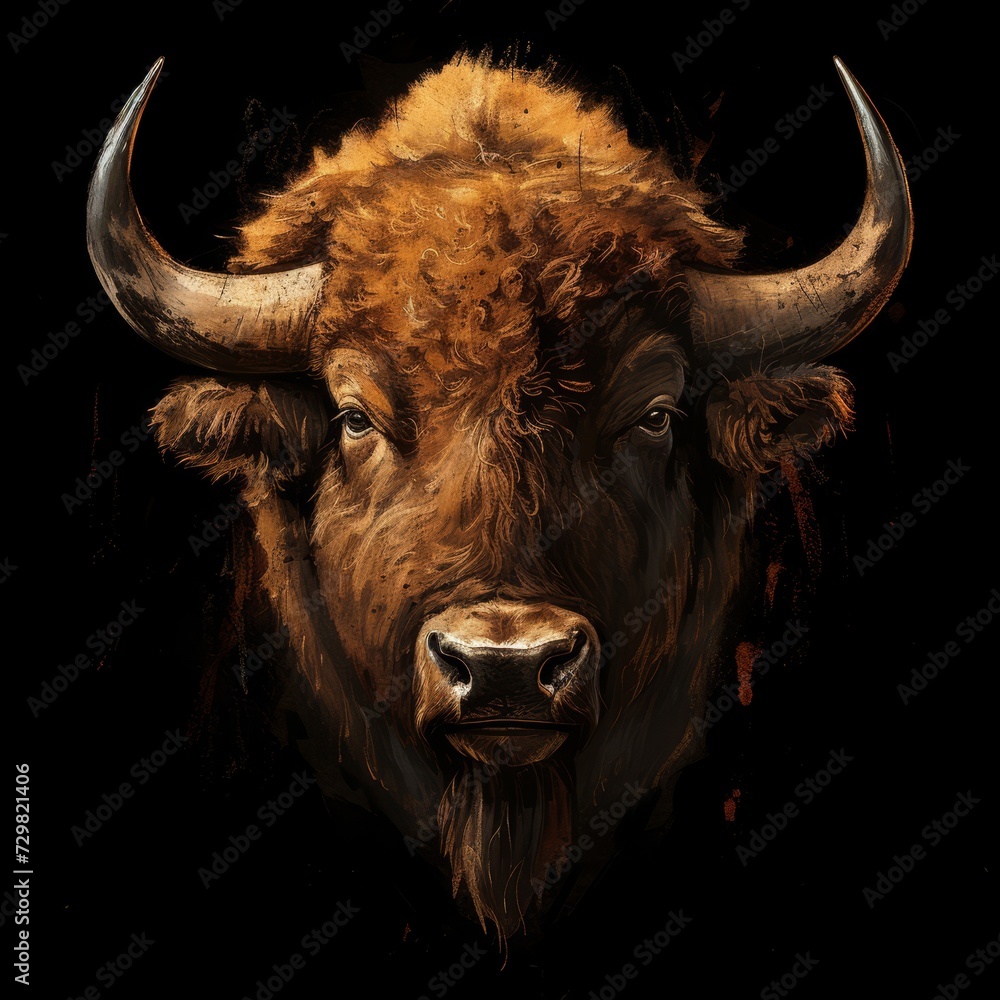 Flat logo bison digital painting style on a black background. Digital painting style. Flat logo bison digital painting style on a black background. Digital painting style.