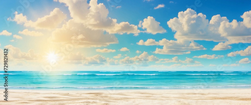 Beautiful tropical beach background with white sand and blue ocean. Summer background concept