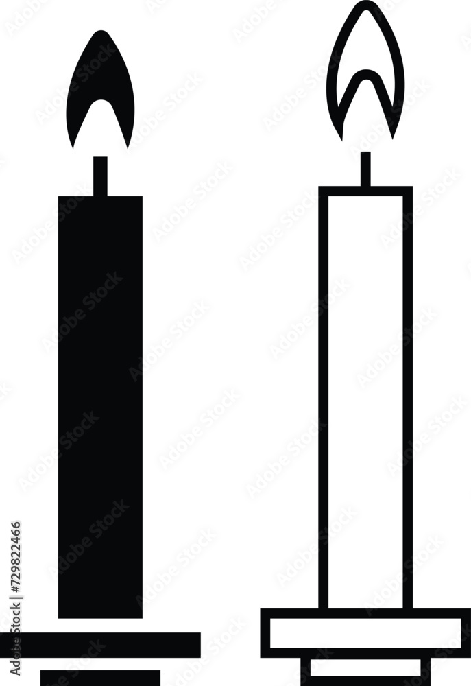 Set candle silhouettes for religion commemorative and party icon. Vector Black linear or flat symbol collection isolated on transparent background. Editable stroke some melted and others solid. Set candle silhouettes for religion commemorative and party icon. Vector Black linear or flat symbol collection isolated on transparent background. Editable stroke some melted and others solid.
