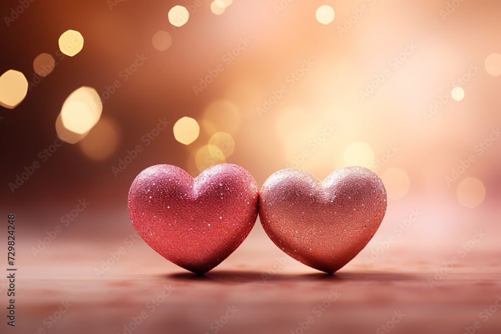 Two Hearts in the Light Background - Valentine's Day Concept Two Hearts in the Light Background - Valentine's Day Concept