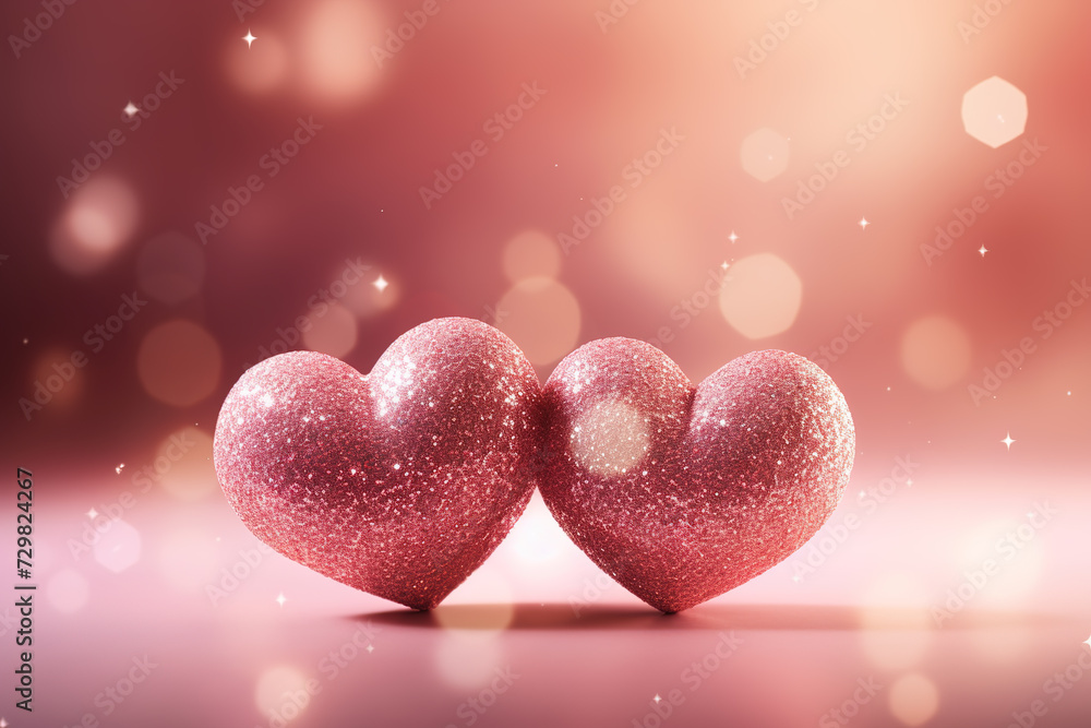 Two Hearts in the Light Background - Valentine's Day Concept Two Hearts in the Light Background - Valentine's Day Concept