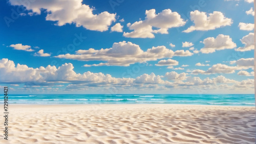 Beautiful tropical beach background with white sand and blue ocean. Summer background concept