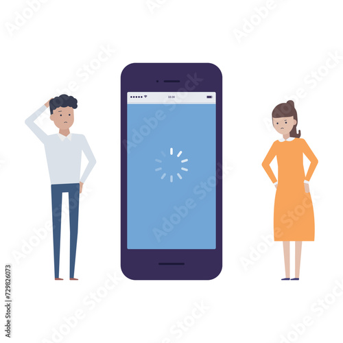 スマホがネットに繋がらず不満が募る男女
