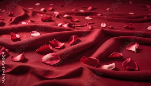 red rose petals on luxury Scarlett silk linens photo