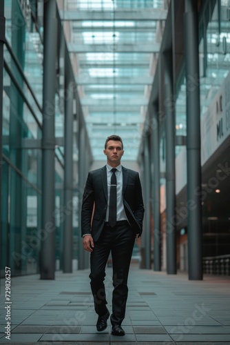 Portrait Of A Young Businessman Wearing a Suit Standing Outside an Office Building