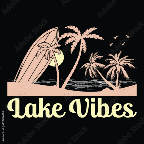 Lake Vibes Surfing Beach Sunset Summer Sublimation T-Shirt Design