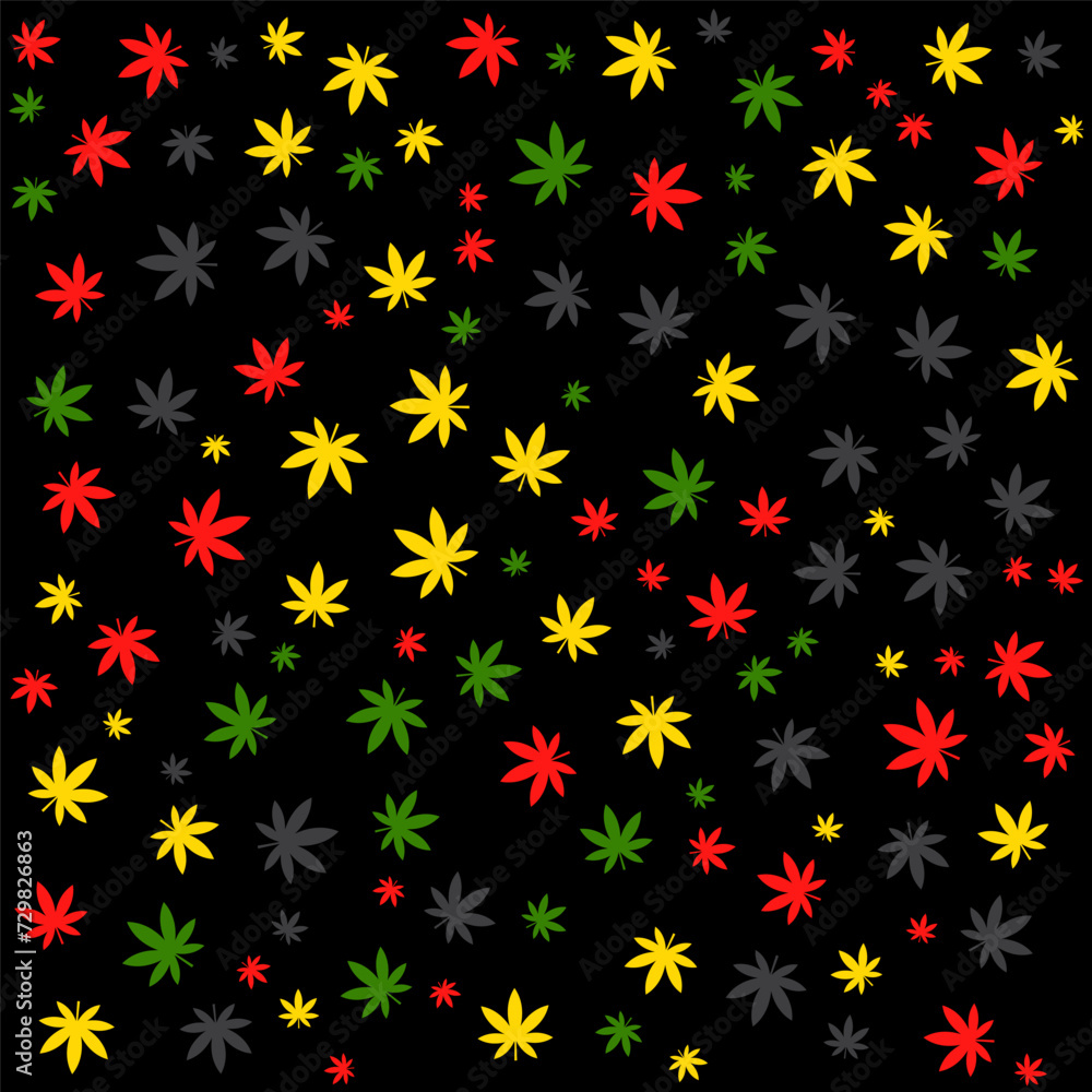 Colorful cannabis leaf pattern background. Marijuana wallpaper. Jamaican concept. Colorful cannabis leaf pattern background. Marijuana wallpaper. Jamaican concept.