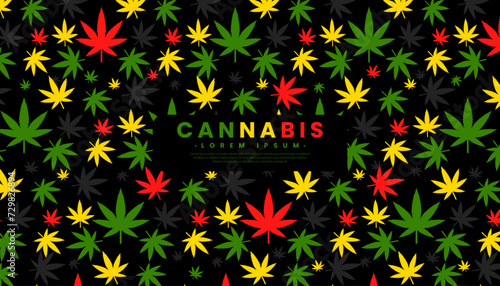 Colorful cannabis leaf pattern background. Marijuana wallpaper. Jamaican concept. Marijuana wallpaper.