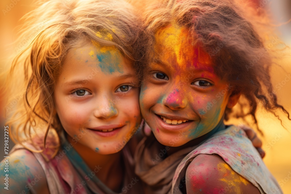 Holi celebrations - Group of kids playing Holi in India Holi celebrations - Group of kids playing Holi in India