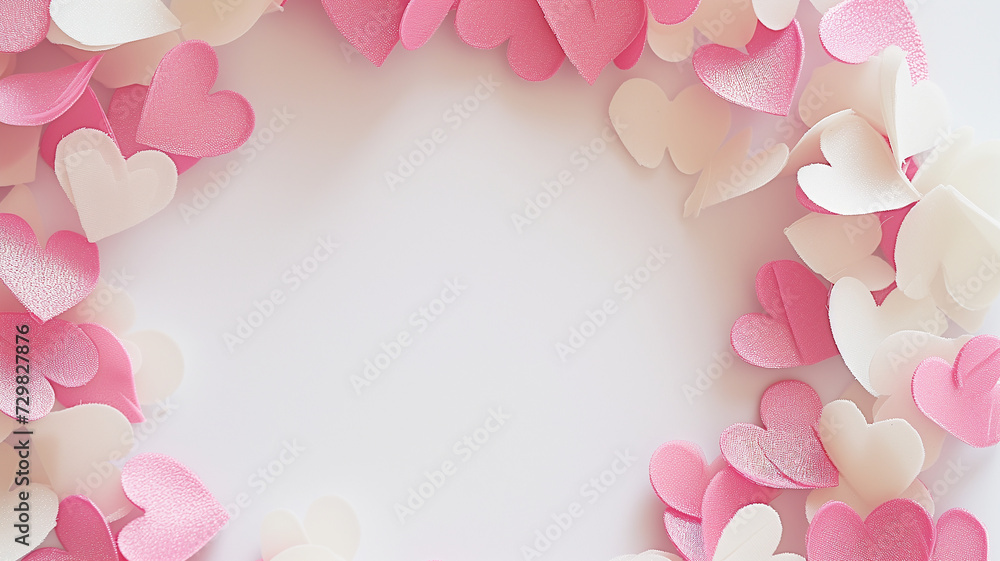 pink and white hearts in a circular shape on a white background