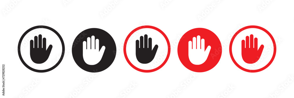 Stop sign with hand or palm flat icon for apps and websites. Stop sign with hand or palm flat icon for apps and websites.