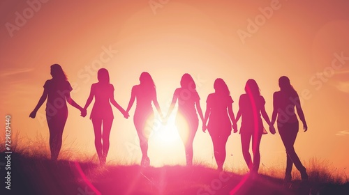 Silhouettes of Unity - Women Hand in Hand at Sunset