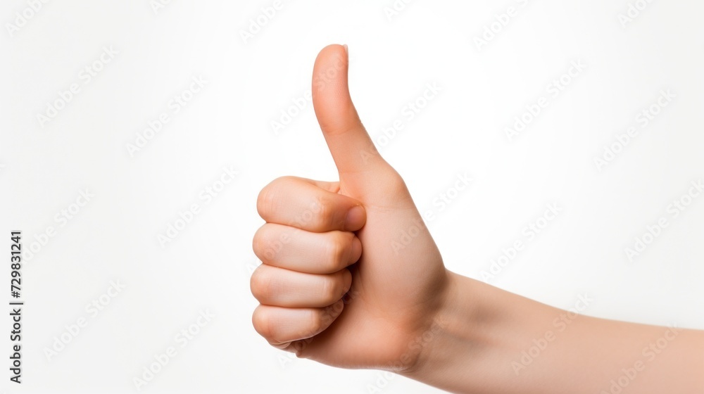 Thumbs Up Hand Gesture on a Plain White Background
