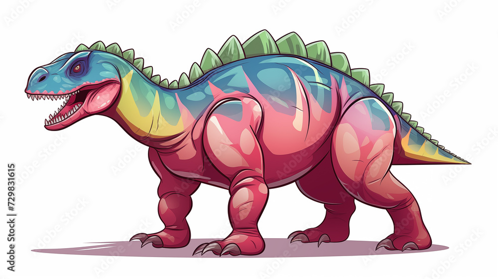 Fototapeta premium A cute pink and blue dinosaur isolated on white background. Children's illustration.