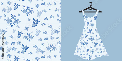 Vector illustration of seamless floral pattern with abstract flowers, branches with leaves, blossom flowers. Designed for dress, banner, poster, card, invitation, Interior, scrapbook etc.
