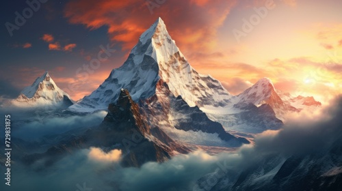 Majestic Snow-Capped Mountains at Sunrise