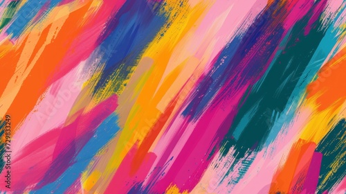  an abstract painting of multicolored strokes on a pink, orange, blue, yellow, green, and pink background with a black outline on the bottom right side of the image.