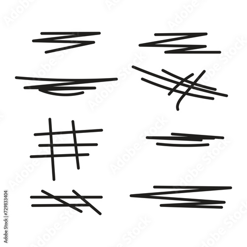 Hand drawn line set. Sketch scribble pencil stroke style. Horizontal wave and zigzag doodle line with white background.