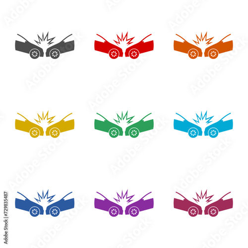  Car crash simple icon isolated on white background. Set icons colorful
