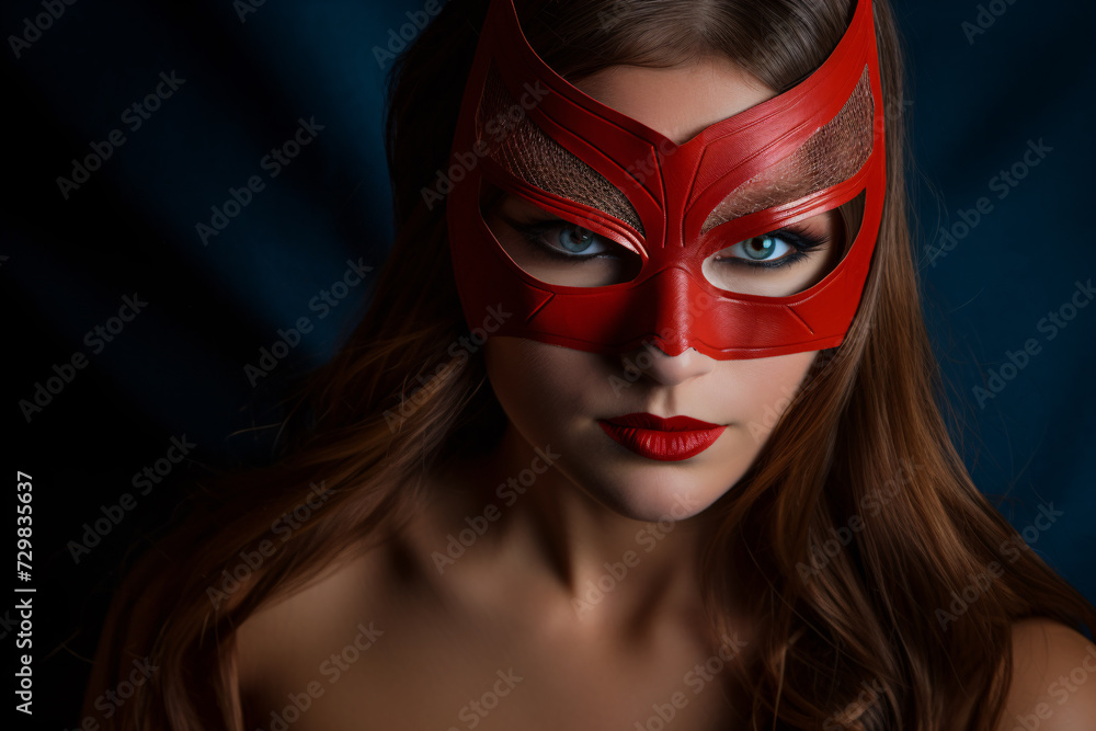 Young beautiiful woman with red superhero mask Young beautiiful woman with red superhero mask