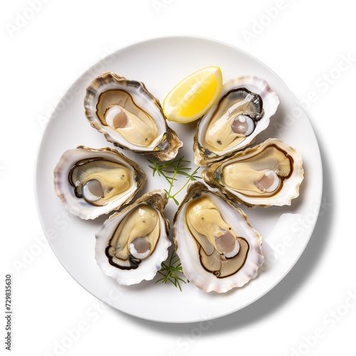 Oysters on a plate isolated on white background.