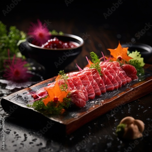 Wagyu beef Sashimi on cutting board