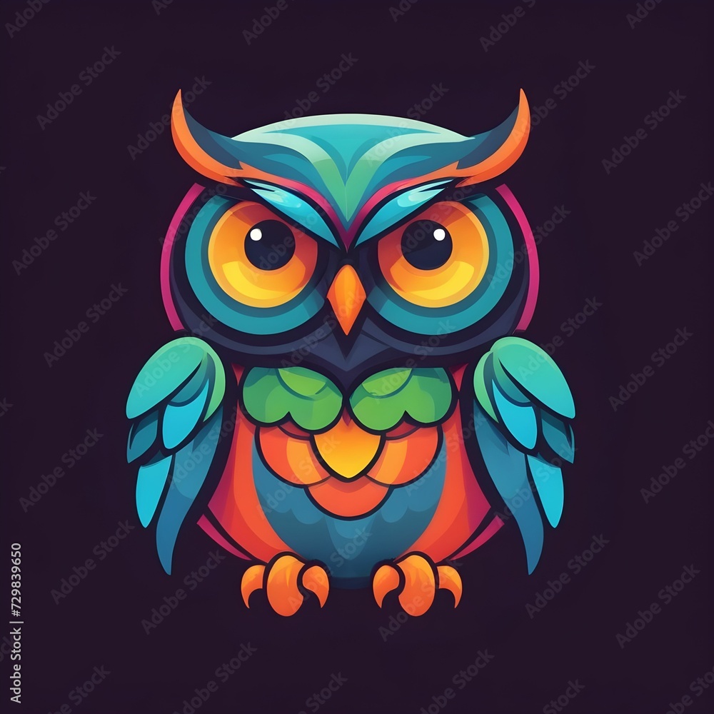 simple bright colorful cartoon owl, icon, logo