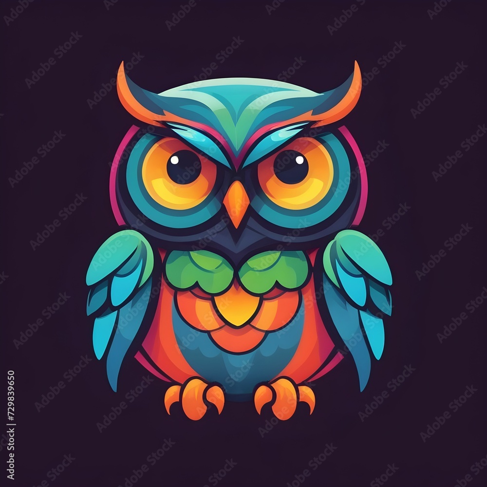 Fototapeta premium simple bright colorful cartoon owl, icon, logo