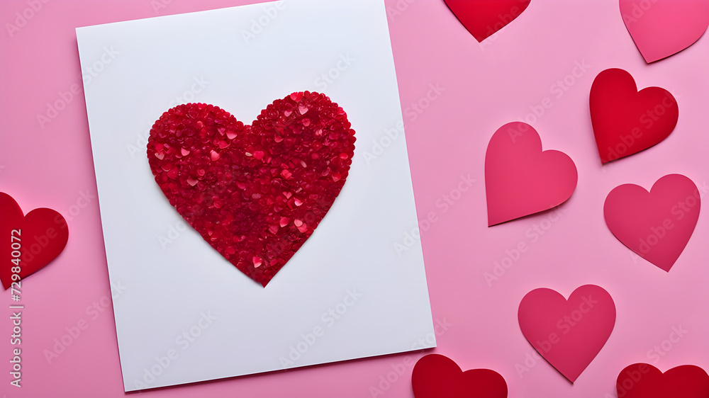 Pink background postcard with red hearts with Valentine's Day concept. Pink background postcard with red hearts with Valentine's Day concept.