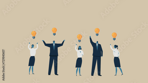 There are several men and women with their own light bulbs.