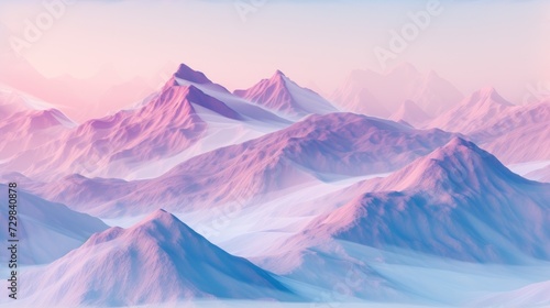  a digital painting of a mountain range with a pastel pink sky in the background and a pink and blue sky in the foreground, with a few clouds in the foreground.