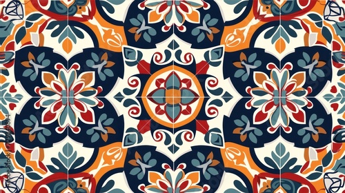  a colorful tile pattern with a flower design on the bottom of the tile, and an orange, blue, green, and red flower design on the bottom of the tile.