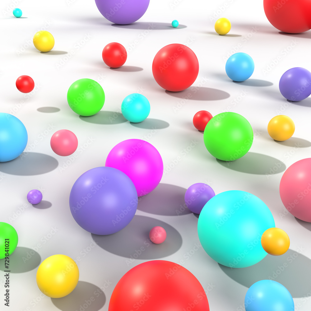 3d illustration of different sizes of colored balls. 3d colorful spheres