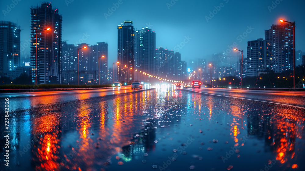 Night city in rainy weather