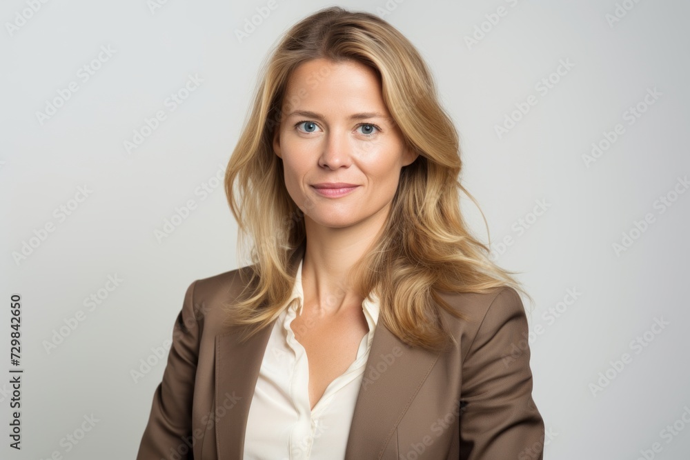 Portrait of a young businesswoman looking at camera over grey background Portrait of a young businesswoman looking at camera over grey background