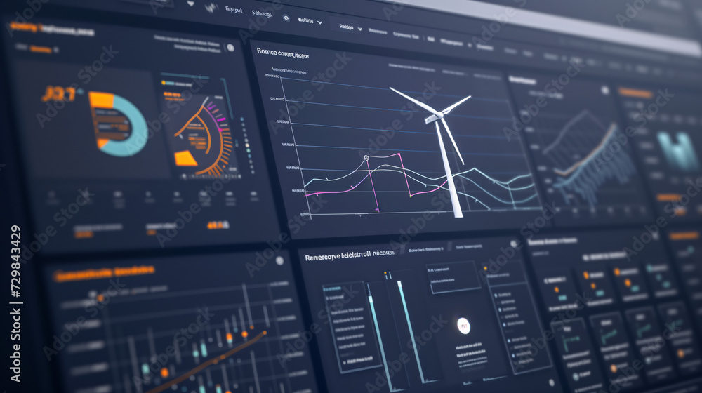 Wind Turbine Energy Data Analytics Dashboard Interface  - obrazy, fototapety, plakaty 