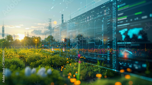 Industrial Plant with Digital Interface Analytics in Lush Field  photo