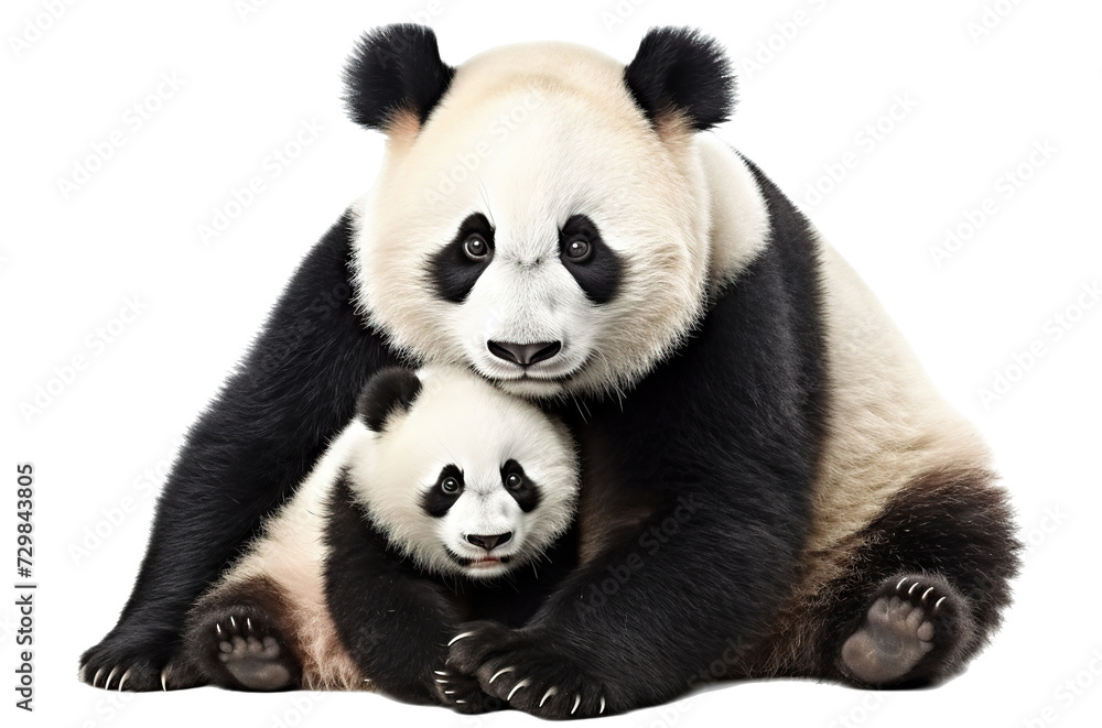 Panda with its cute cub, cut out Panda with its cute cub, cut out